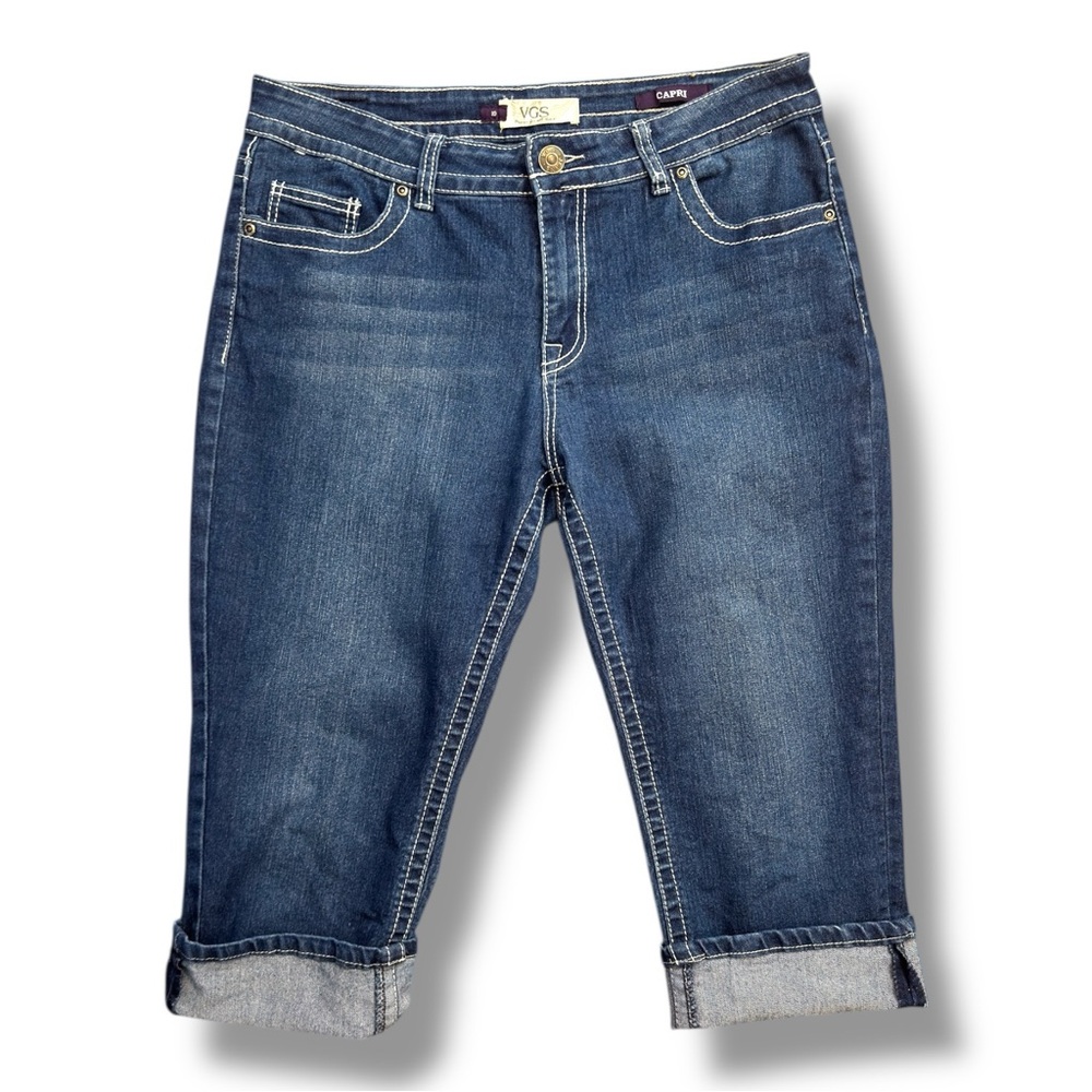 VGS Dark Blue Cropped Capri Jeans with Roll Cuff